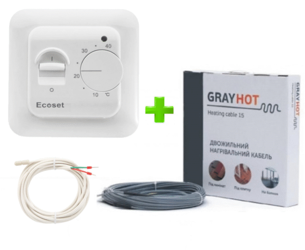 Нагрівальний кабель GrayHot (345 Вт/23м) з терморегулятором RTC 70.26