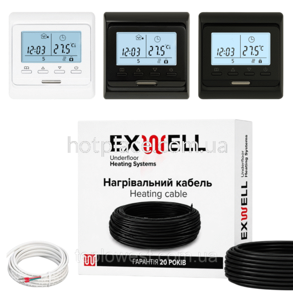 Нагрівальний кабель Exwell 42м 840Вт з терморегулятором Ecoset Е51 для теплої підлоги під плитку, в стяжку, під ламінат